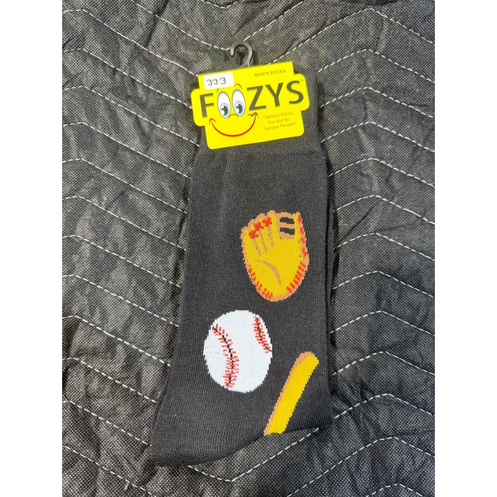 Foozys Baseball‎ Socks Mens 10-13 Black NWT Novelty Crew Sports Graphic FM-07